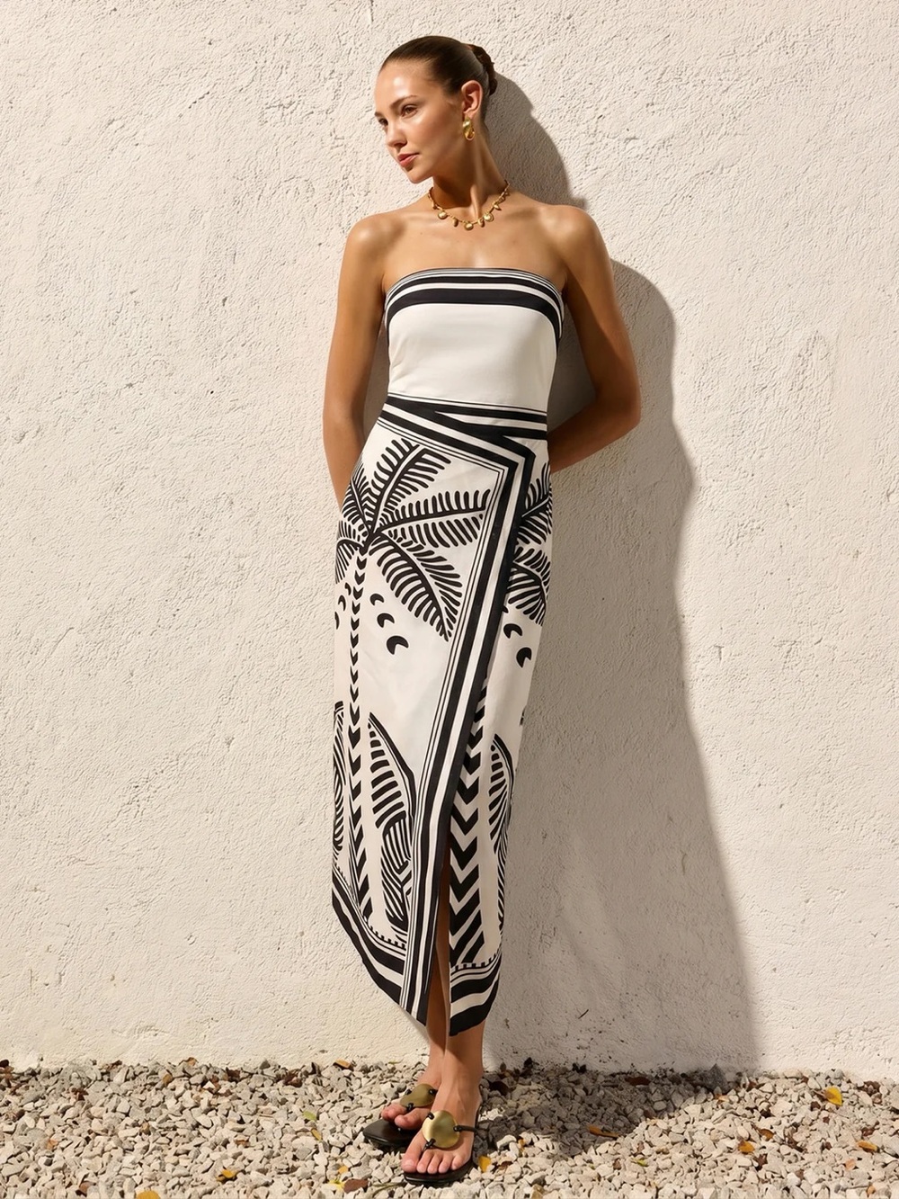 127 Palm Tree Print Strapless Wrap Maxi Dress NWT